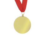 Médaille classique de gagnant finition dorée avec ruban rouge  troisième vue