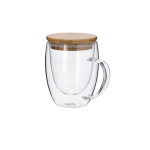 Mug à anse en verre double paroi avec couvercle en bambou 300 ml deuxième vue