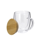 Mug à anse en verre double paroi avec couvercle en bambou 300 ml  troisième vue