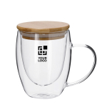 Mug à anse en verre double paroi avec couvercle en bambou 300 ml vue principale
