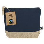 Trousse de toilette en coton certifié Fairtrade avec base en jute couleur bleu marine première vue