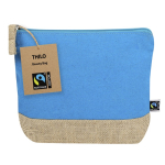 Trousse de toilette en coton certifié Fairtrade avec base en jute couleur bleu ciel première vue
