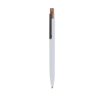 Stylo en aluminium recyclé avec bouton-poussoir en liège, encre bleue couleur blanc première vue