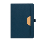Carnet avec poche extérieure et détail marron en PU A5 pages lignées couleur bleu marine première vue