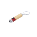 Porte-clés lampe torche en bambou avec détail coloré sur la pointe couleur rouge première vue
