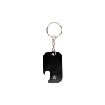 Porte-clés décapsuleur en aluminium recyclé GRS de forme rectangulaire couleur noir première vue