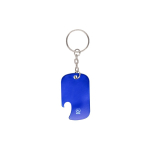 Porte-clés décapsuleur en aluminium recyclé GRS de forme rectangulaire couleur bleu première vue