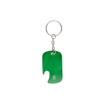 Porte-clés décapsuleur en aluminium recyclé GRS de forme rectangulaire couleur vert première vue