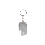 Porte-clés décapsuleur en aluminium recyclé GRS de forme rectangulaire couleur argenté première vue