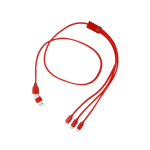 Câble de charge en matériaux recyclés avec plusieurs connecteurs couleur rouge première vue