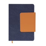 Carnet avec rabat en PU recyclé et porte-cartes A5, pages lignées couleur bleu marine première vue