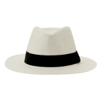 Chapeau blanc en paille de papier avec ruban noir pour votre logo couleur blanc première vue