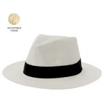 Chapeau blanc en paille de papier avec ruban noir pour votre logo