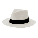 Chapeau blanc en paille de papier avec ruban noir pour votre logo deuxième vue