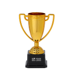 Trophée doré avec 2 poignées latérales sur une base noire vue principale