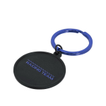 Porte-clés rond de couleur noire avec anneau métallique assorti couleur bleu première vue