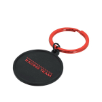 Porte-clés rond de couleur noire avec anneau métallique assorti couleur rouge première vue
