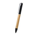 Stylo en bambou avec lampe torche LED sur le dessus, encre bleue couleur noir première vue