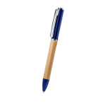 Stylo en bambou avec lampe torche LED sur le dessus, encre bleue couleur bleu première vue
