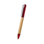Stylo en bambou avec lampe torche LED sur le dessus, encre bleue couleur rouge première vue