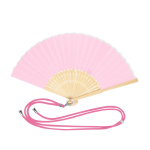 Éventail en polyester et bambou avec cordon assorti pour le transport couleur rose première vue