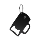 Porte-clés décapsuleur en aluminium recyclé GRS en forme de chope couleur noir première vue
