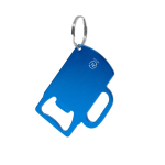 Porte-clés décapsuleur en aluminium recyclé GRS en forme de chope couleur bleu première vue