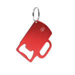 Porte-clés décapsuleur en aluminium recyclé GRS en forme de chope couleur rouge première vue