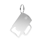 Porte-clés décapsuleur en aluminium recyclé GRS en forme de chope couleur argenté première vue