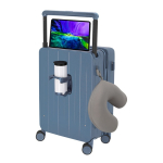 Valise rigide avec porte-gobelet et support pour tablette couleur bleu quatrième vue