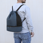 Sac à dos à cordons en PU avec poche inférieure pour chaussures couleur bleu marine première vue