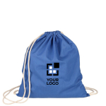 Sac à dos à cordes en coton de couleurs Oeko-Tex® 140g/m2 couleur bleu avec zone d'impression
