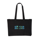 Sac de courses en coton Oeko-Tex® avec soufflet 280 g/m2 couleur noir avec zone d'impression