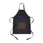 Tablier ajustable en toile avec une poche avant en cuir couleur bleu première vue