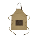 Tablier ajustable en toile avec une poche avant en cuir couleur beige première vue