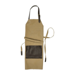 Tablier ajustable en toile avec une poche avant en cuir couleur beige deuxième vue