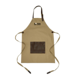 Tablier ajustable en toile avec une poche avant en cuir couleur beige avec zone d'impression
