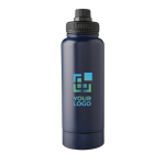 Bouteille en acier inoxydable avec compartiment à la base 1L couleur bleu avec zone d'impression