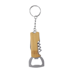 Porte-clés en bambou avec décapsuleur, couteau et tire-bouchon couleur marron première vue