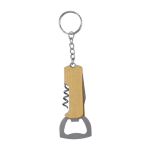 Porte-clés en bambou avec décapsuleur, couteau et tire-bouchon couleur marron deuxième vue