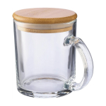 Tasses personnalisées en verre recyclé avec couvercle en bambou 300ml couleur transparent première vue