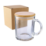 Tasses personnalisées en verre recyclé avec couvercle en bambou 300ml neuvième vue