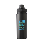 Bouteille en acier inoxydable avec embout à vis et anse 500ml couleur noir avec zone d'impression