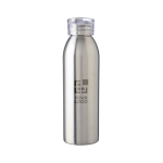 Bouteille en acier inoxydable recyclé avec bouchon et sangle 650ml couleur argenté avec zone d'impression