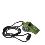Sifflet avec boussole et thermomètre latéral, avec cordon pour le cou couleur vert avec zone d'impression
