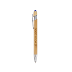 Stylo en bambou avec pointeur tactile à encre bleue couleur bleu ultramarine avec zone d'impression