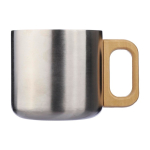 Mug double paroi en acier inoxydable recyclé à anse en bambou 400ml