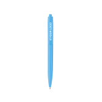 Stylo en plastique recyclé, en une seule couleur, en encre noire couleur bleu ciel avec zone d'impression