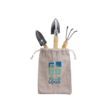 Sac en coton avec set de 3 outils pour le jardin couleur kaki avec zone d'impression