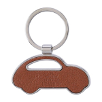 Porte-clés métallique forme de voiture incrustation cuir synthétique couleur marron deuxième vue